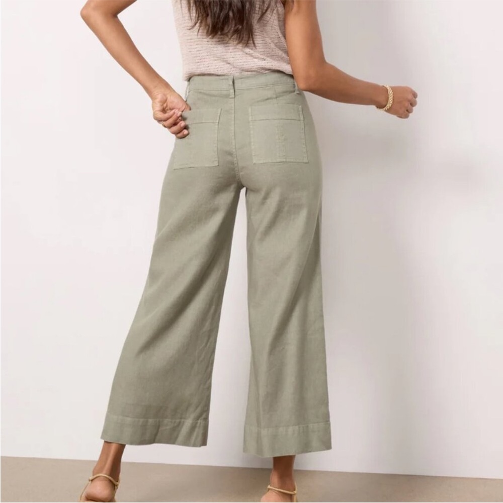 EVEREVE Joelle Wide Leg Pant Size 27 Linen/Lyocell Light Olive - Picture 2 of 16
